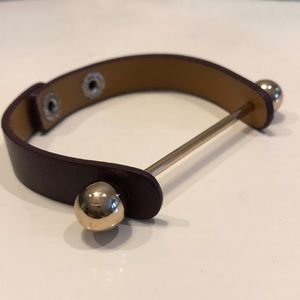 Burgundy faux leather gold bar bracelet